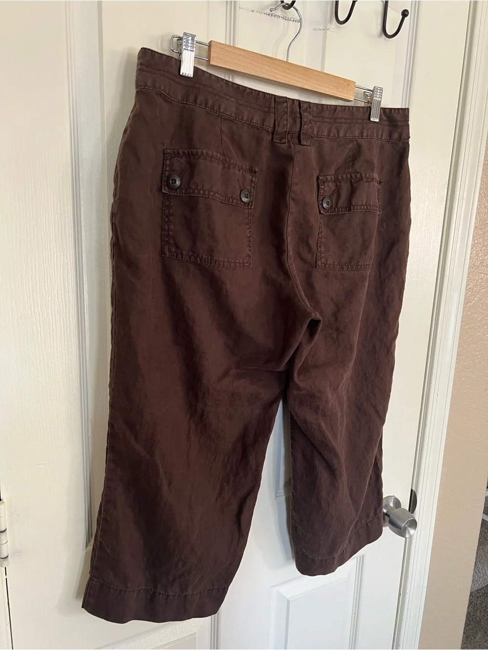 Old Navy 100% Linen Brown Utility Cargo Capri Pants Drawstring